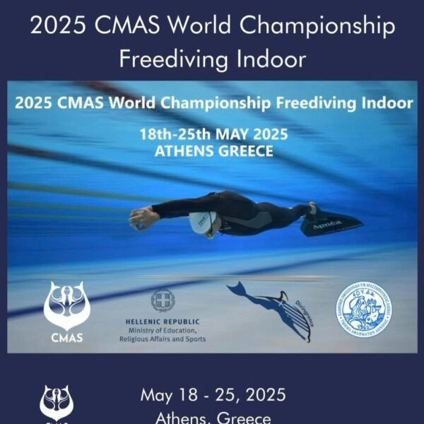 Affiches championnats du monde d'apnée à Athènes 2025.